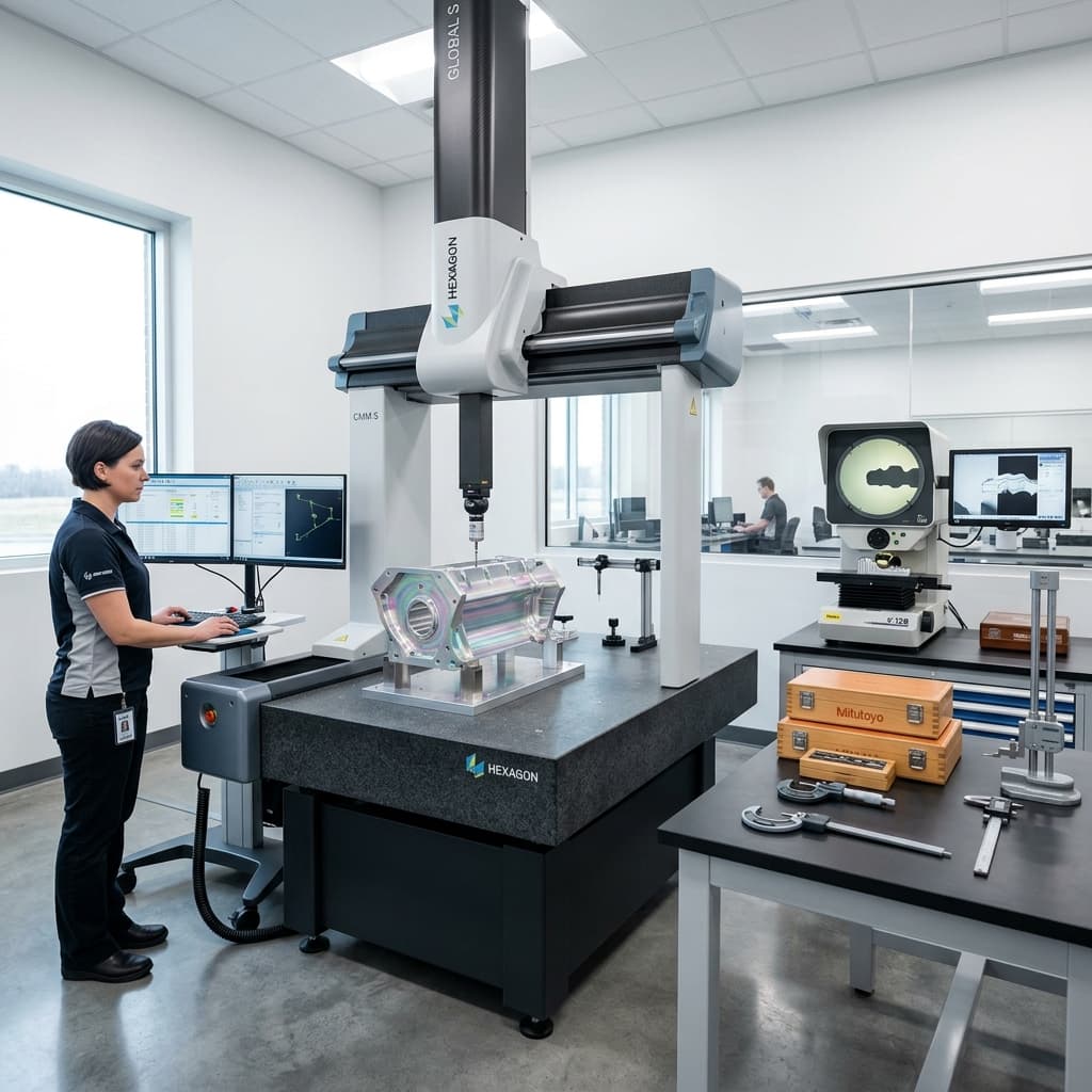 Quality inspection room with optical projectors and gauges